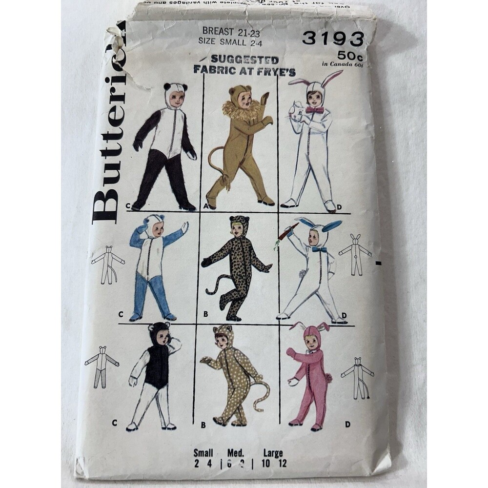 Vintage Butterick 3193 Toddler Costume Pattern Bear Halloween Sz 2-4 CUT